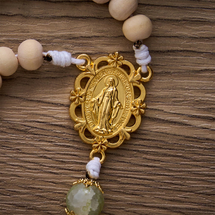 SolaceBeads Natural Wood &amp; Green Glass Miraculous Medal Wood Rosary: Serene Peace &amp; Faith - image 7