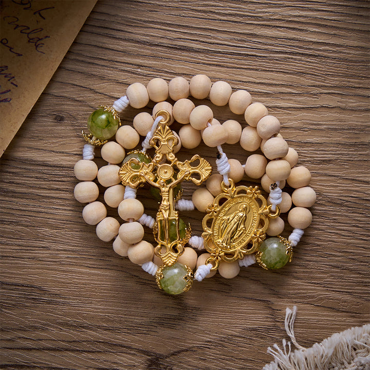 SolaceBeads Natural Wood &amp; Green Glass Miraculous Medal Wood Rosary: Serene Peace &amp; Faith - image 8