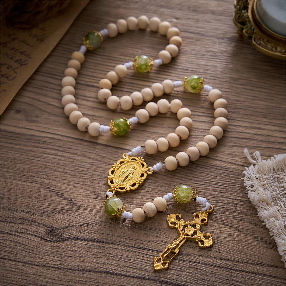 SolaceBeads Natural Wood &amp; Green Glass Miraculous Medal Wood Rosary: Serene Peace &amp; Faith - image 9