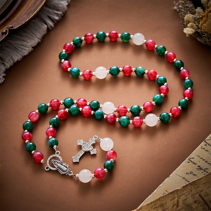 SolaceBeads Christmas Beads &amp; Glass Virgin Mary Artistic Rosary: Joyous Festive Blessings - image 2