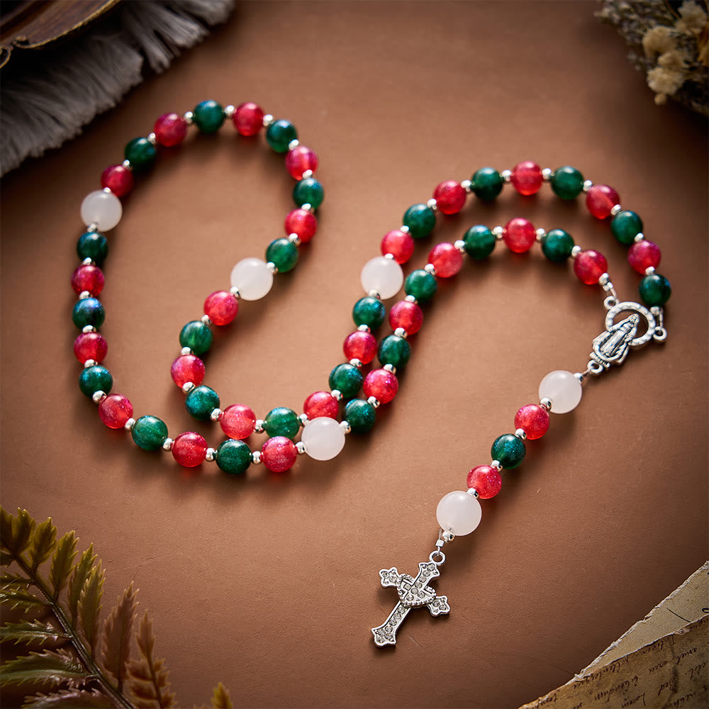 SolaceBeads Christmas Beads &amp; Glass Virgin Mary Artistic Rosary: Joyous Festive Blessings - image 2