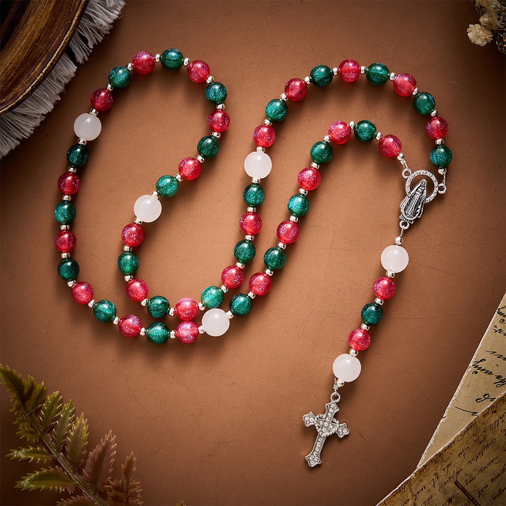 SolaceBeads Christmas Beads &amp; Glass Virgin Mary Artistic Rosary: Joyous Festive Blessings - image 4
