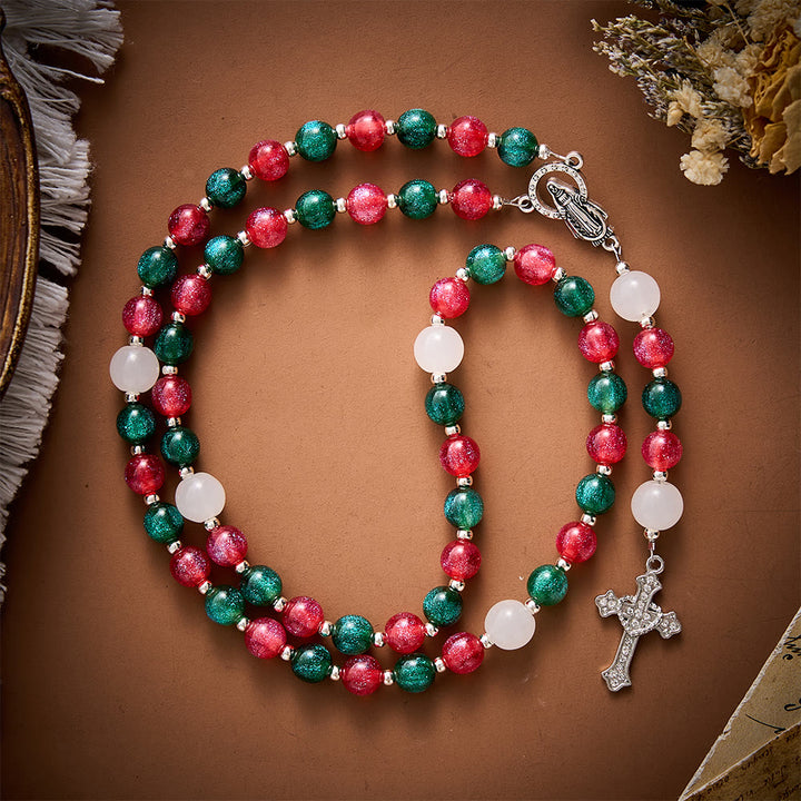 SolaceBeads Christmas Beads &amp; Glass Virgin Mary Artistic Rosary: Joyous Festive Blessings - image 8
