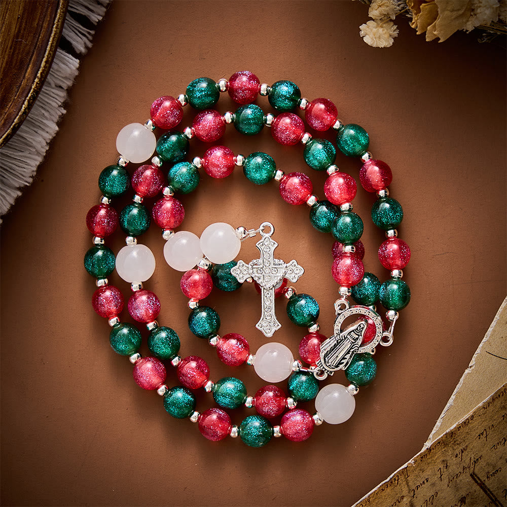 SolaceBeads Christmas Beads &amp; Glass Virgin Mary Artistic Rosary: Joyous Festive Blessings - image 7
