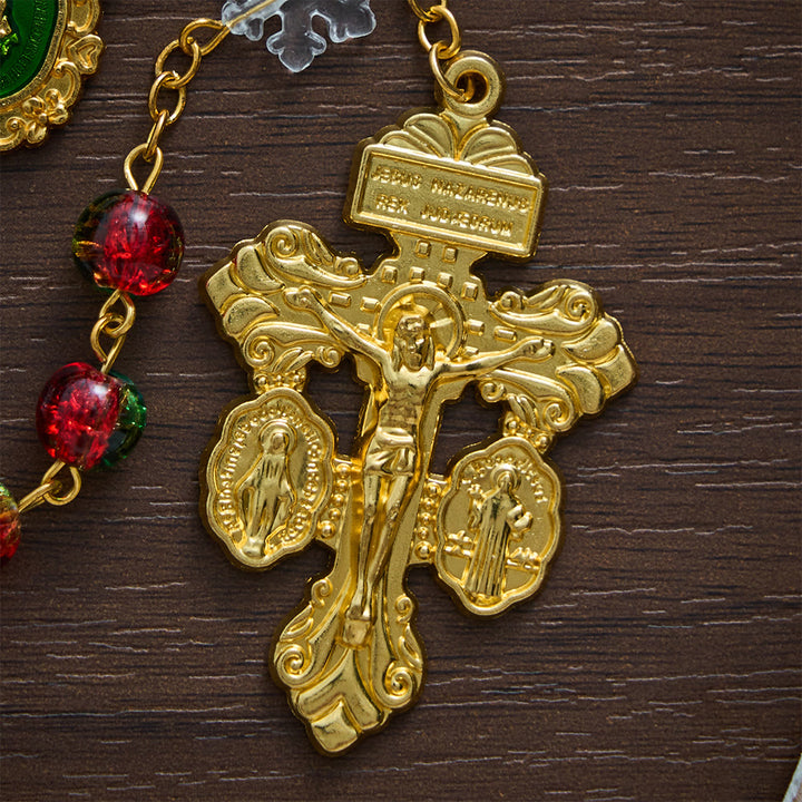 SolaceBeads Red &amp; Green Beads &amp; Snowflake Glass Rosary With Pardon Crucifix: Christmas Devotion - image 4