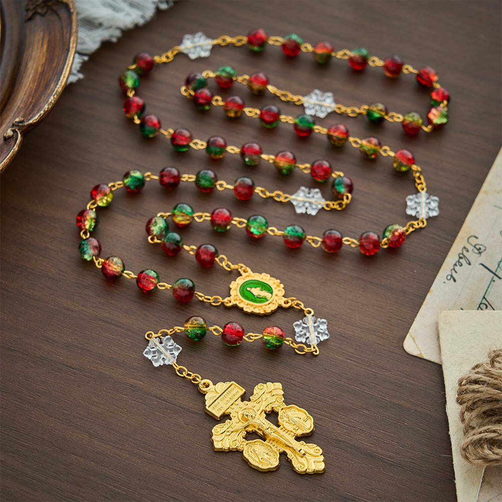 SolaceBeads Red &amp; Green Beads &amp; Snowflake Glass Rosary With Pardon Crucifix: Christmas Devotion - image 8