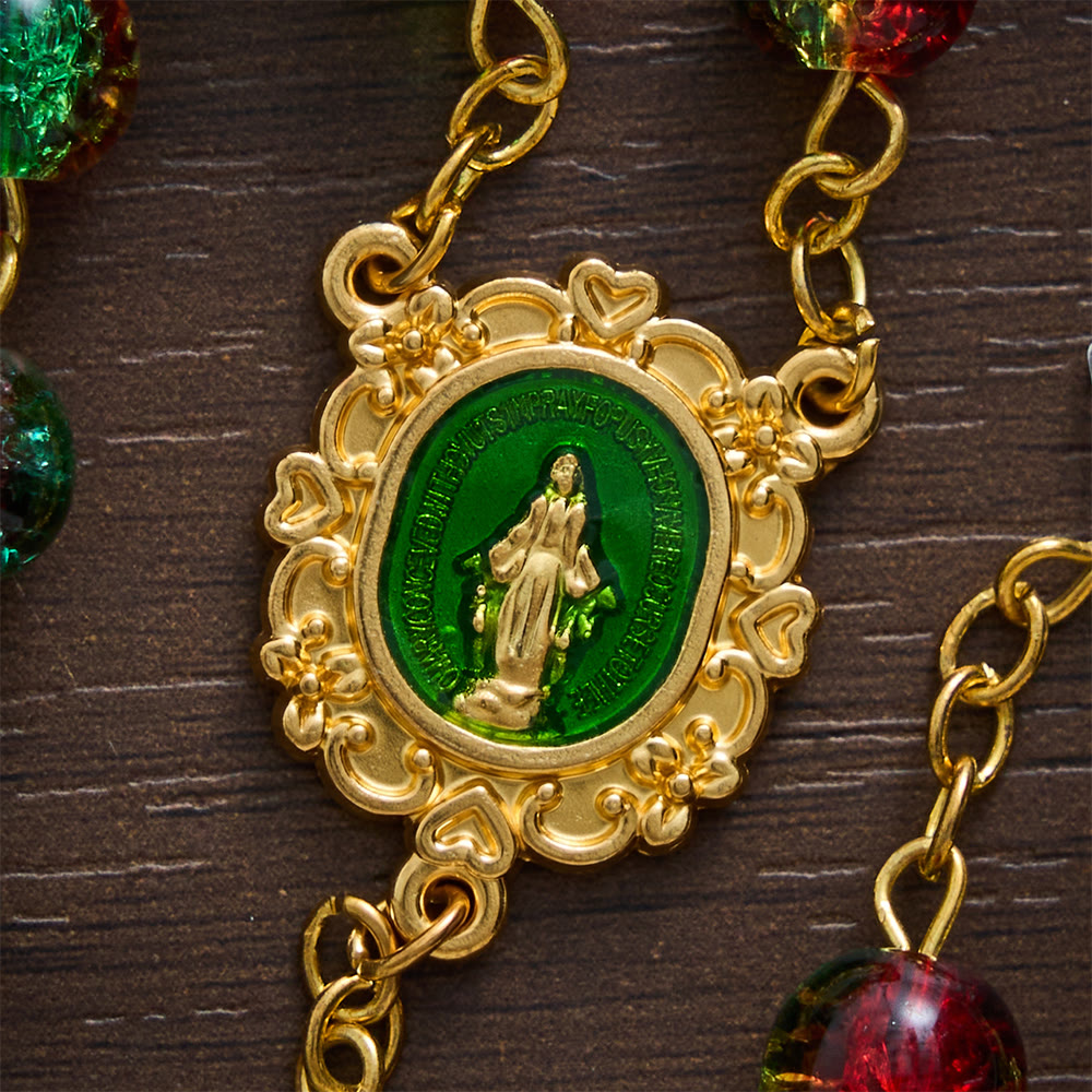 SolaceBeads Red &amp; Green Beads &amp; Snowflake Glass Rosary With Pardon Crucifix: Christmas Devotion - image 4