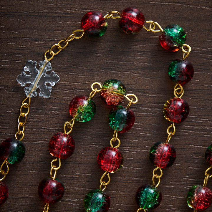 SolaceBeads Red &amp; Green Beads &amp; Snowflake Glass Rosary With Pardon Crucifix: Christmas Devotion - image 3
