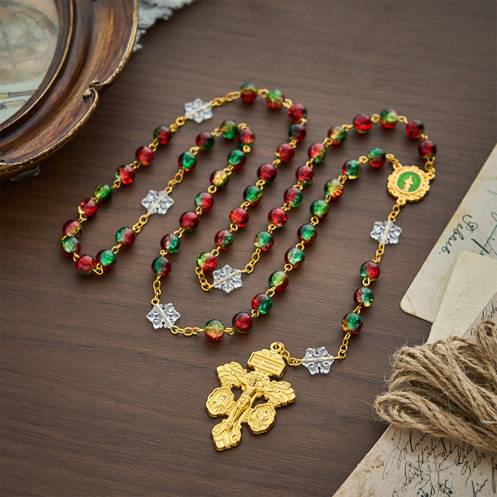 SolaceBeads Red &amp; Green Beads &amp; Snowflake Glass Rosary With Pardon Crucifix: Christmas Devotion - image 9