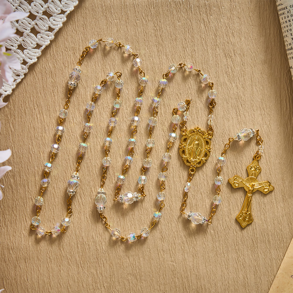 SolaceBeads AB Crystal Beads Miraculous Medal Crystal Rosary: Radiant Grace, Heavenly Light - White - image 0