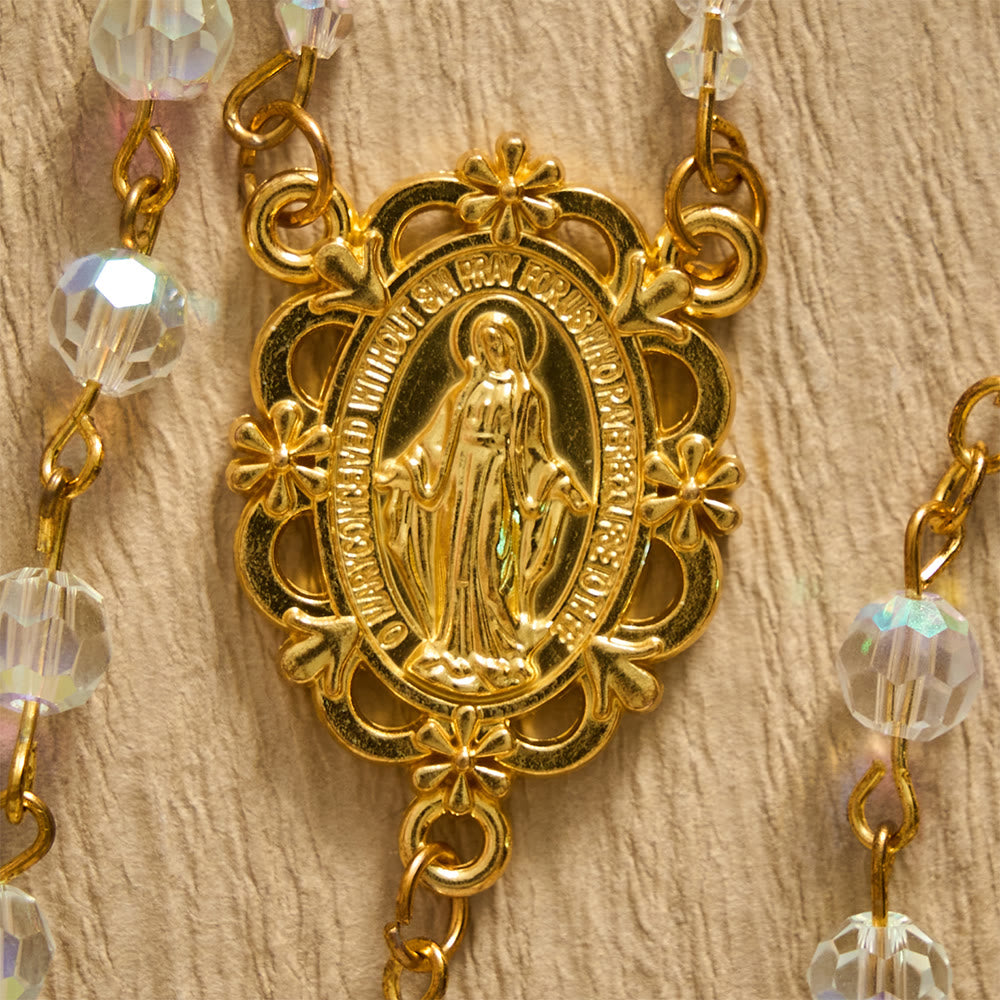 SolaceBeads AB Crystal Beads Miraculous Medal Crystal Rosary: Radiant Grace, Heavenly Light - image 3