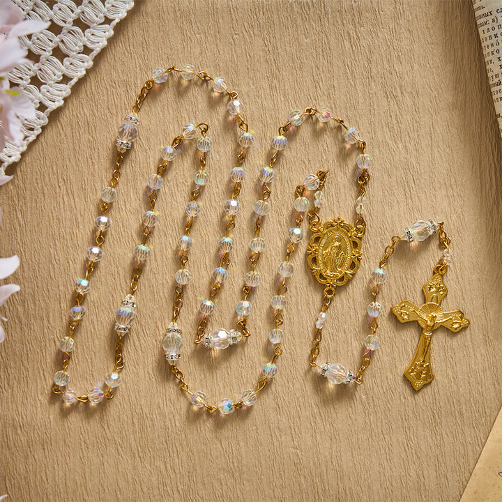 SolaceBeads AB Crystal Beads Miraculous Medal Crystal Rosary: Radiant Grace, Heavenly Light - White - image 0