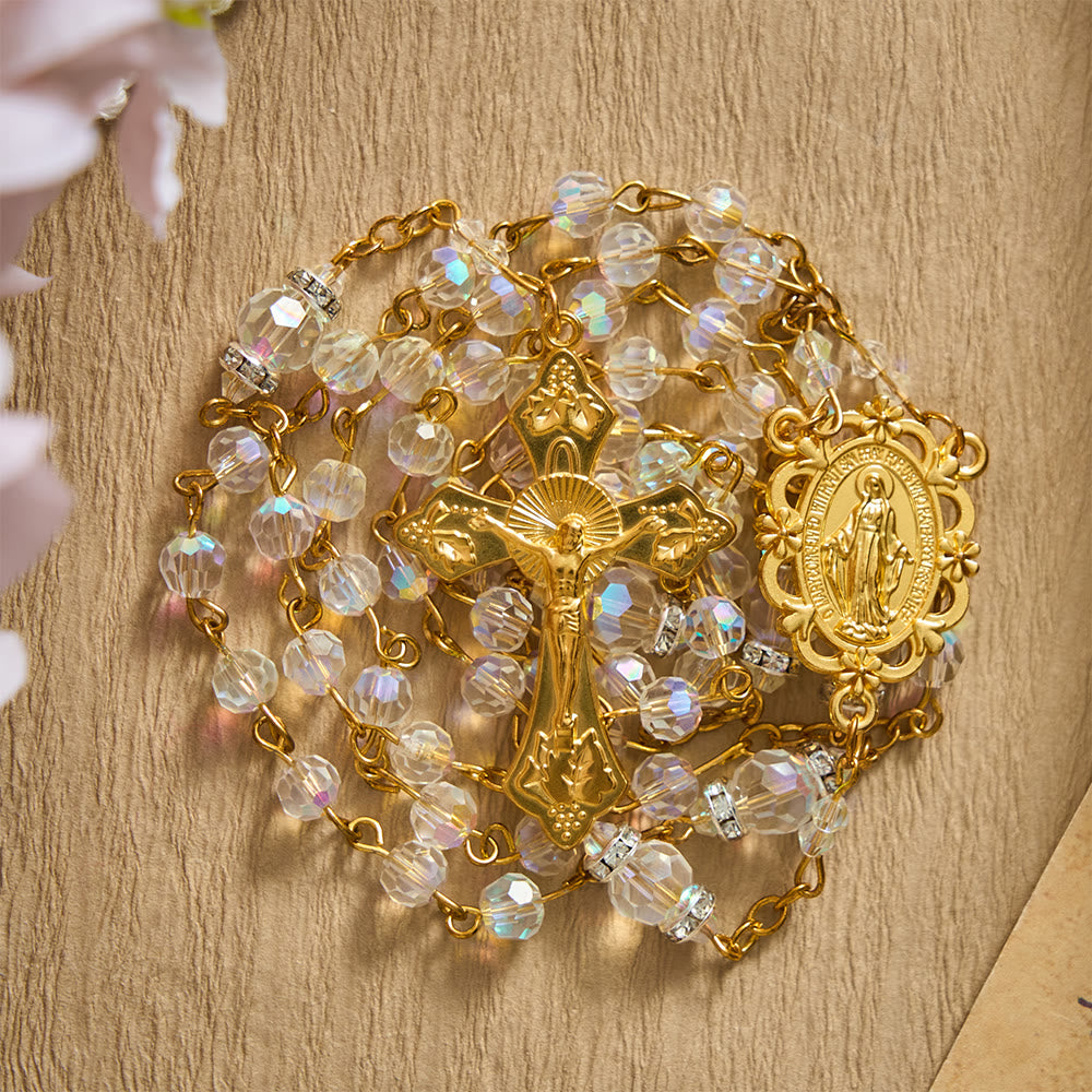 SolaceBeads AB Crystal Beads Miraculous Medal Crystal Rosary: Radiant Grace, Heavenly Light - image 5