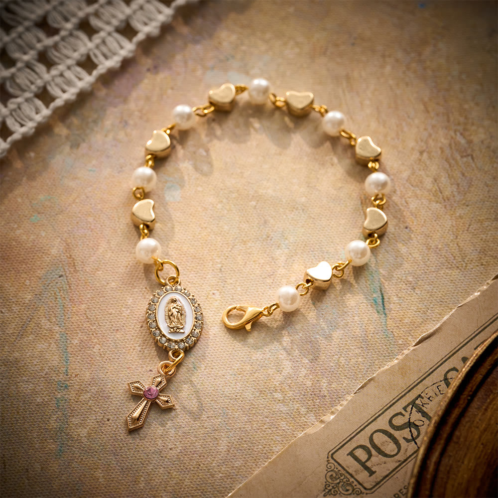 SolaceBeads Pearl &amp; Heart Car Rosary With Guadalupe Medal &amp; Crystal Cross: Faith for Your Vehicle - image 6