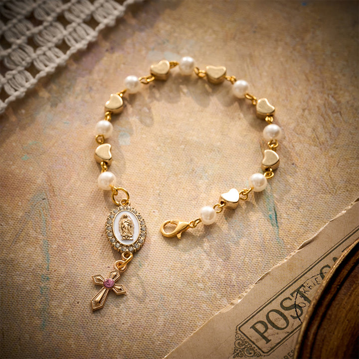 SolaceBeads Pearl &amp; Heart Car Rosary With Guadalupe Medal &amp; Crystal Cross: Faith for Your Vehicle - image 6