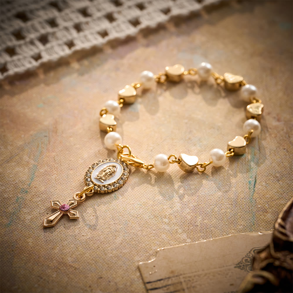 SolaceBeads Pearl &amp; Heart Car Rosary With Guadalupe Medal &amp; Crystal Cross: Faith for Your Vehicle - image 7