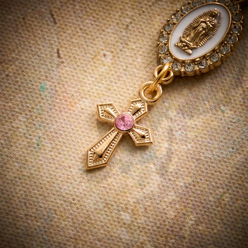 SolaceBeads Pearl &amp; Heart Car Rosary With Guadalupe Medal &amp; Crystal Cross: Faith for Your Vehicle - image 5