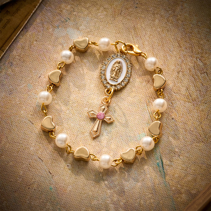 SolaceBeads Pearl &amp; Heart Car Rosary With Guadalupe Medal &amp; Crystal Cross: Faith for Your Vehicle - image 8
