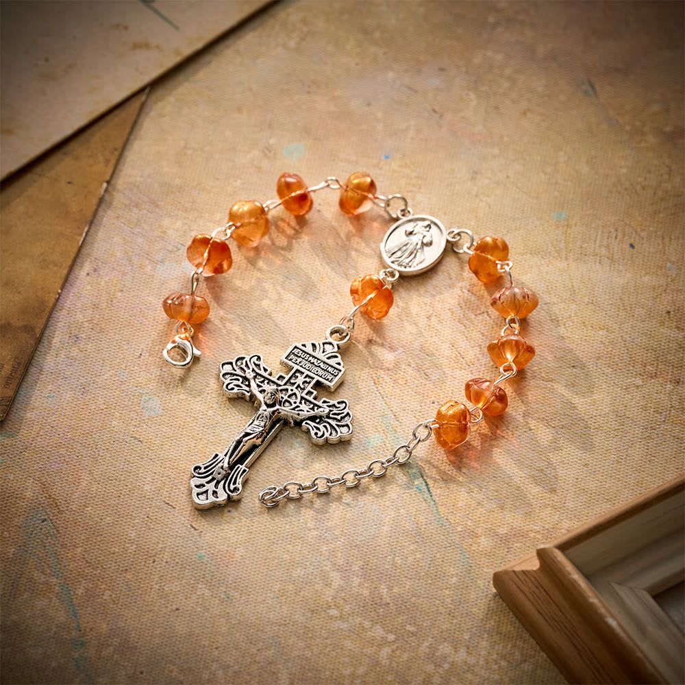SolaceBeads Orange Pumpkin Car Rosary With Divine Mercy Medal &amp; Crucifix: Autumn Faith for Your Car - image 7