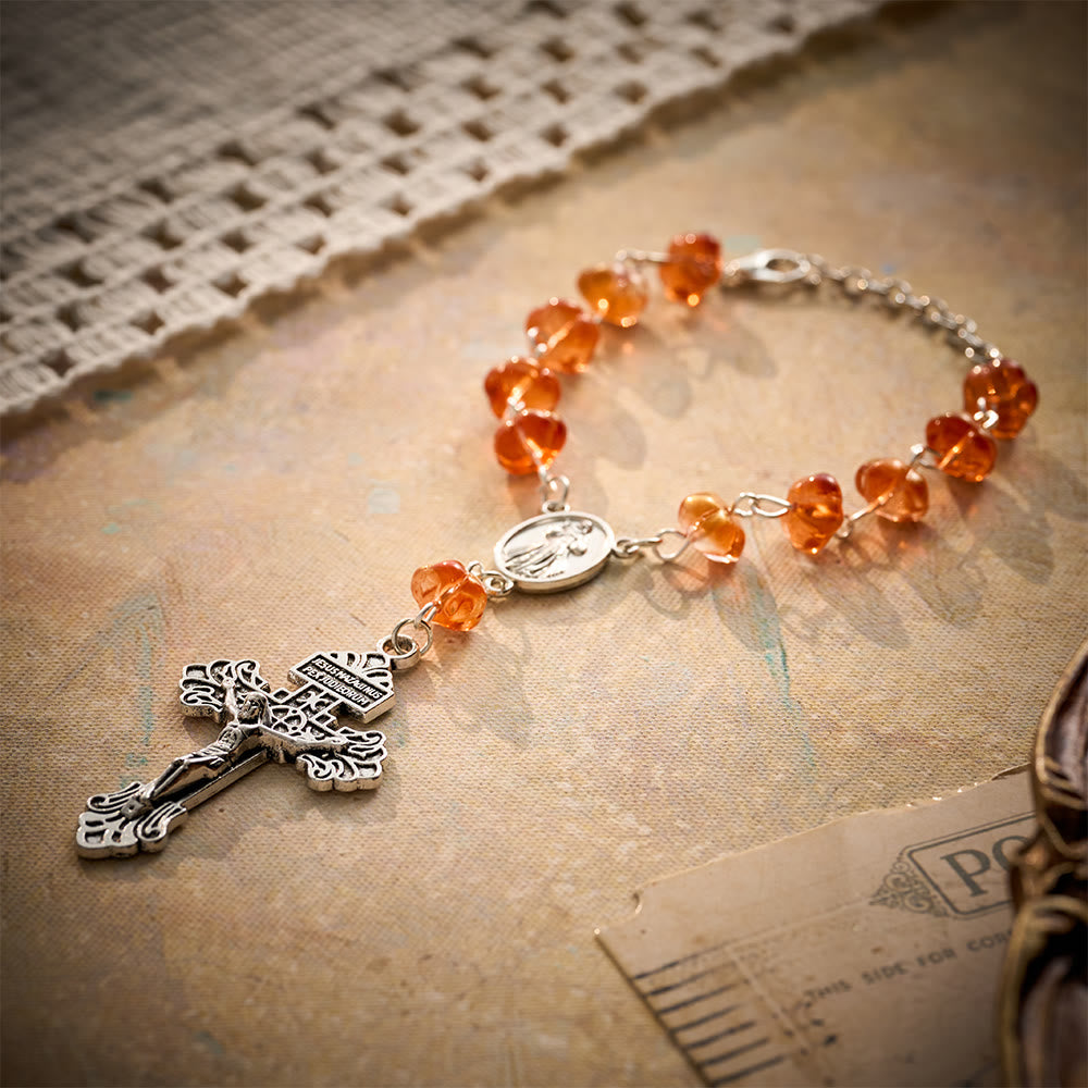 SolaceBeads Orange Pumpkin Car Rosary With Divine Mercy Medal &amp; Crucifix: Autumn Faith for Your Car - image 10