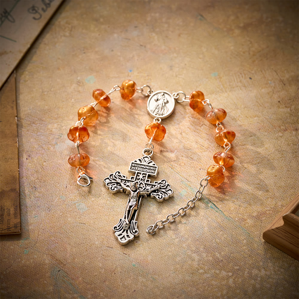 SolaceBeads Orange Pumpkin Car Rosary With Divine Mercy Medal &amp; Crucifix: Autumn Faith for Your Car - image 8