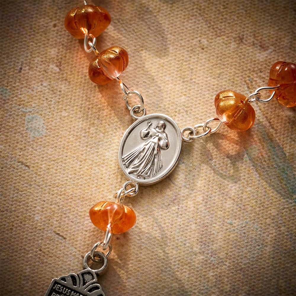 SolaceBeads Orange Pumpkin Car Rosary With Divine Mercy Medal &amp; Crucifix: Autumn Faith for Your Car - image 4
