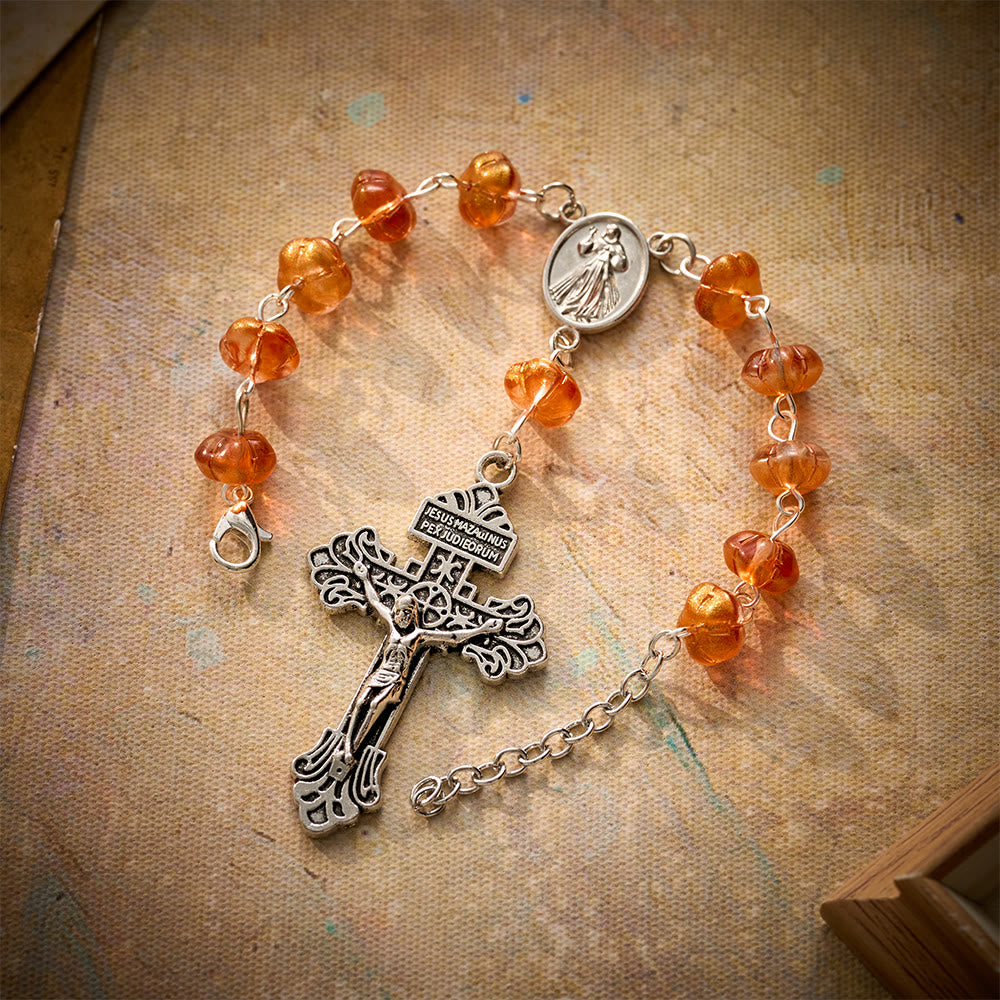 SolaceBeads Orange Pumpkin Car Rosary With Divine Mercy Medal &amp; Crucifix: Autumn Faith for Your Car - Pumpkin - image 0