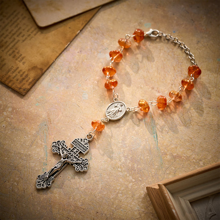 SolaceBeads Orange Pumpkin Car Rosary With Divine Mercy Medal &amp; Crucifix: Autumn Faith for Your Car - image 9