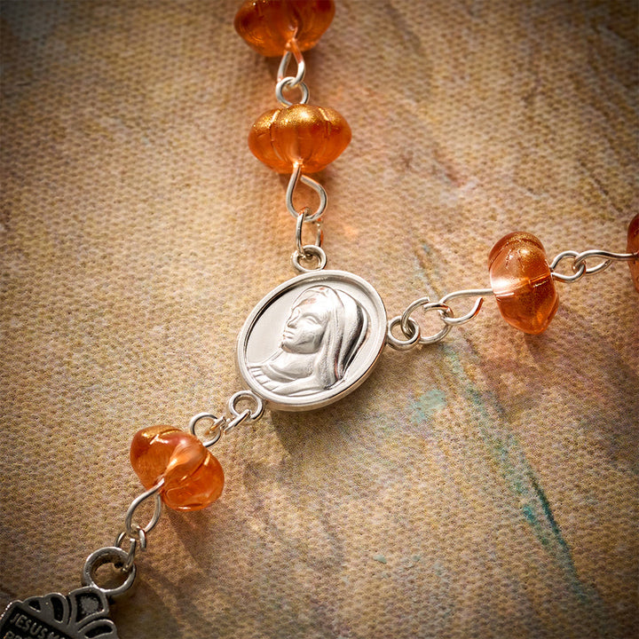 SolaceBeads Orange Pumpkin Car Rosary With Divine Mercy Medal &amp; Crucifix: Autumn Faith for Your Car - image 5