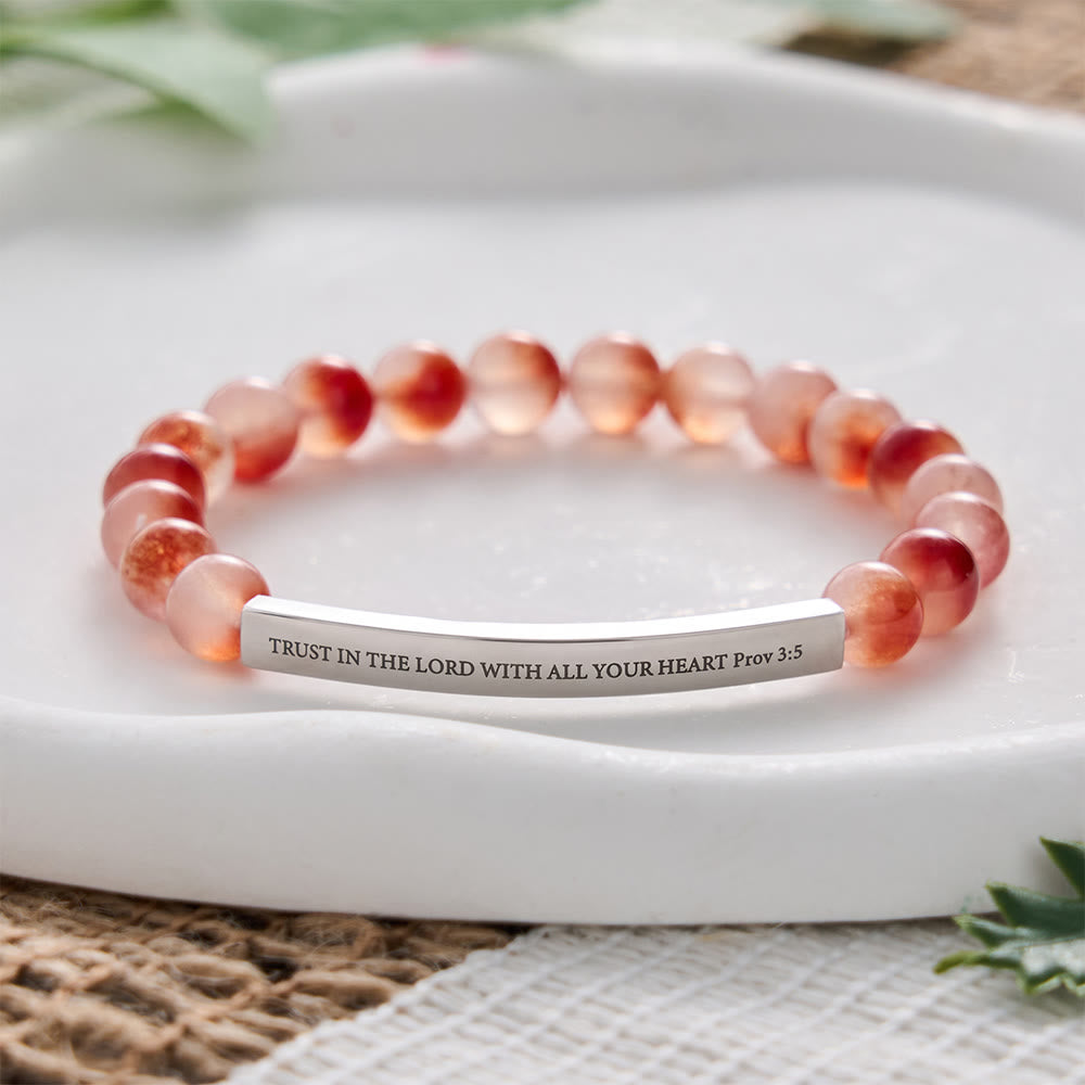 SolaceBeads Orange-Red Bloom AgateBracelet For Her: Trust in the Lord with All Your Heart Prov 3:5 - image 2