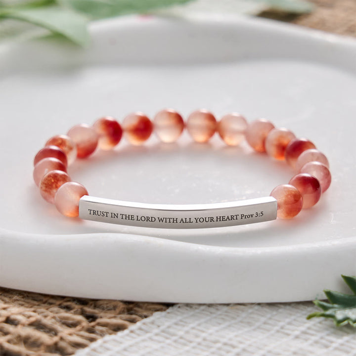 SolaceBeads Orange-Red Bloom AgateBracelet For Her: Trust in the Lord with All Your Heart Prov 3:5 - image 2