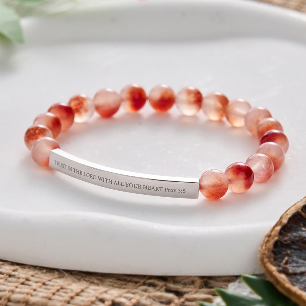 SolaceBeads Orange-Red Bloom AgateBracelet For Her: Trust in the Lord with All Your Heart Prov 3:5 - Orange-Red Bloom Agate - image 0