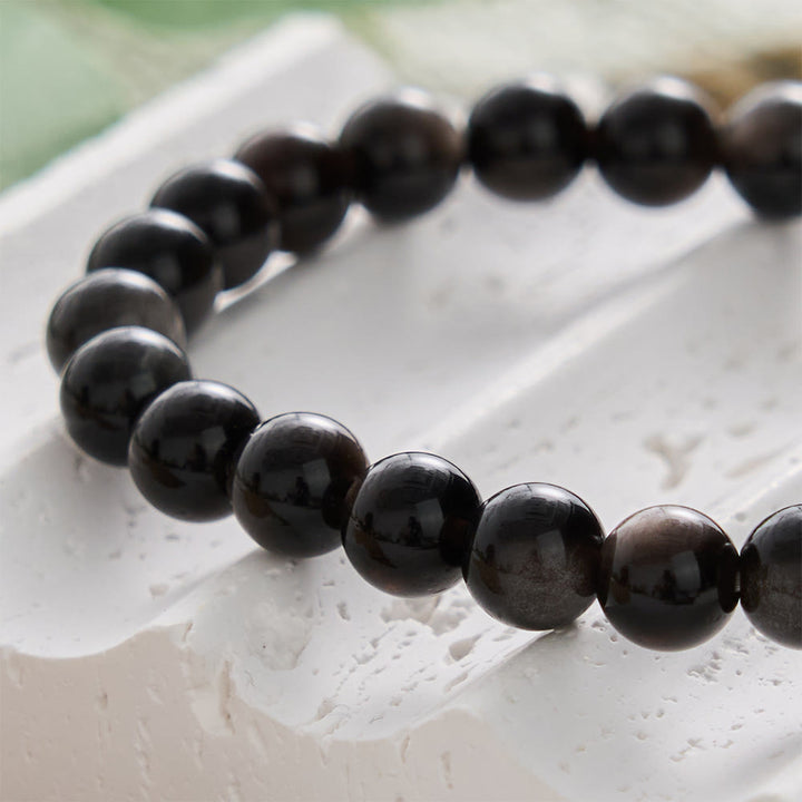 SolaceBeads Natural Silver Sheen Obsidian St. Benedict "SALVUS" Bracelet: Divine Protection, Sacred Peace - image 3