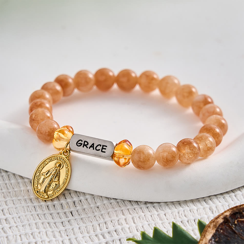 SolaceBeads Yellow Quartz &amp; Amber-Orange Pumpkin Bracelet: Grace &amp; Thanksgiving Blessing - Yellow Quartz - image 0