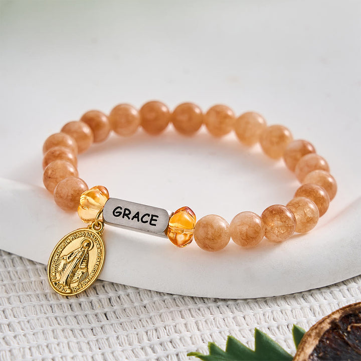 SolaceBeads Yellow Quartz &amp; Amber-Orange Pumpkin Bracelet: Grace &amp; Thanksgiving Blessing - Yellow Quartz - image 0