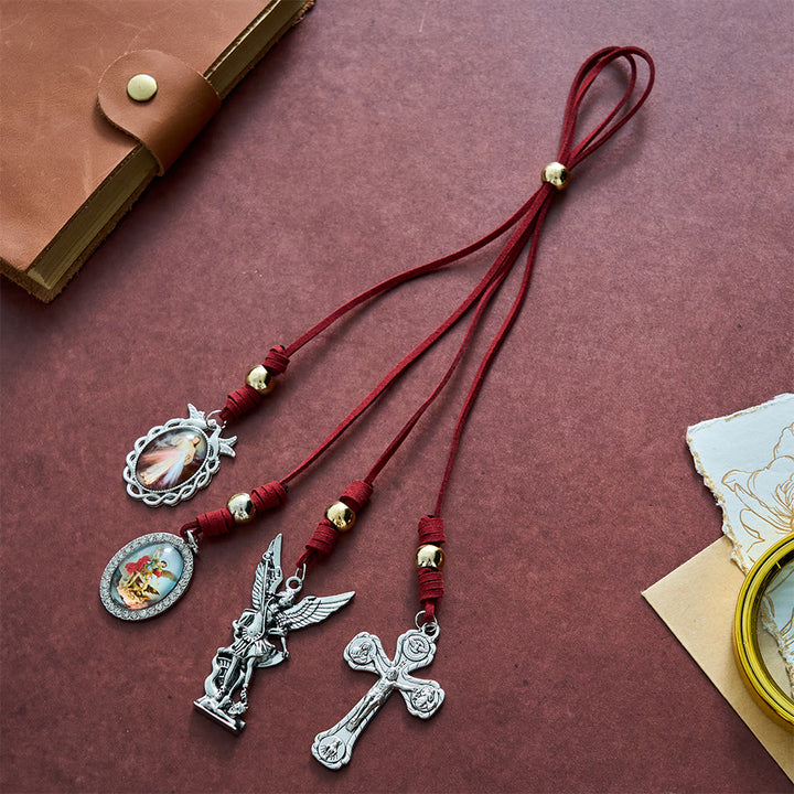 SolaceBeads Suede Leather Cord Archangel Saint Michael Car Pendant: Heavenly Protection, Safe Journey - image 2