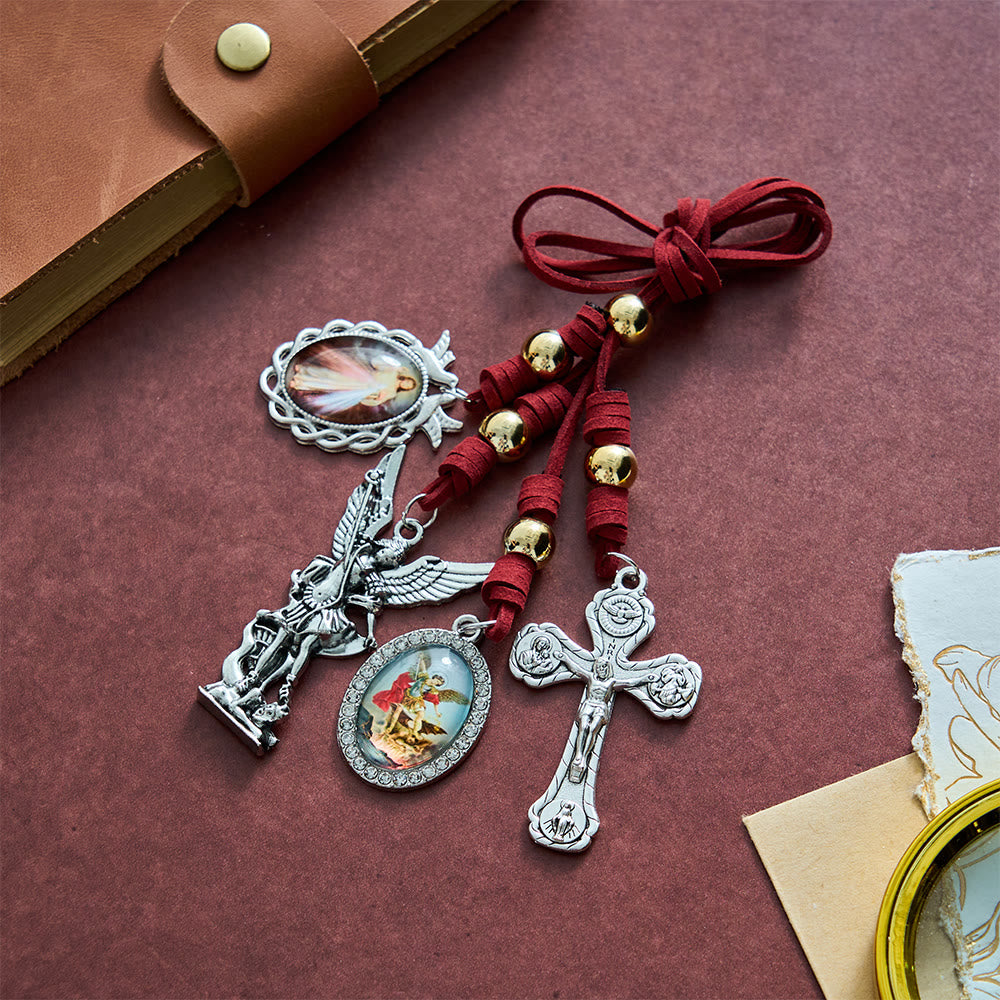 SolaceBeads Suede Leather Cord Archangel Saint Michael Car Pendant: Heavenly Protection, Safe Journey - Archangel - image 0