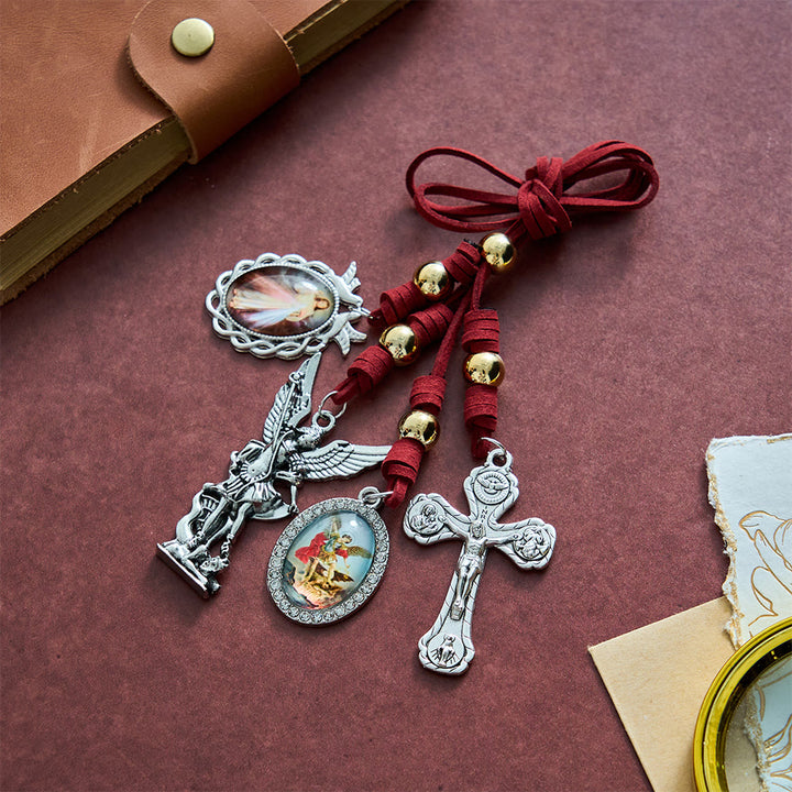 SolaceBeads Suede Leather Cord Archangel Saint Michael Car Pendant: Heavenly Protection, Safe Journey - Archangel - image 0