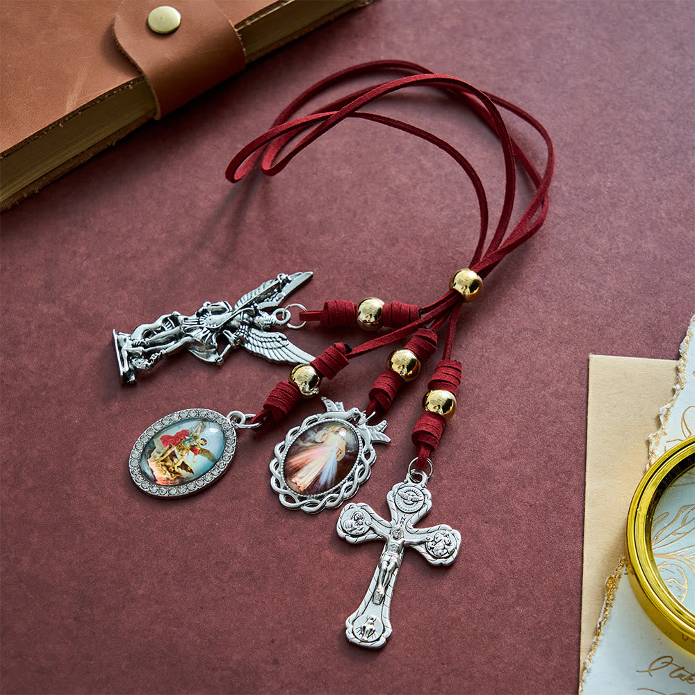 SolaceBeads Suede Leather Cord Archangel Saint Michael Car Pendant: Heavenly Protection, Safe Journey - image 1