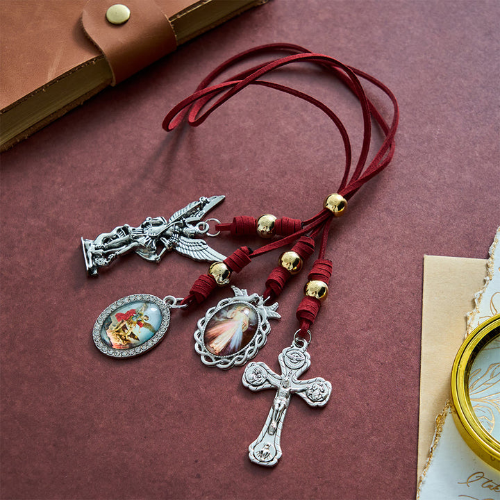 SolaceBeads Suede Leather Cord Archangel Saint Michael Car Pendant: Heavenly Protection, Safe Journey - image 1