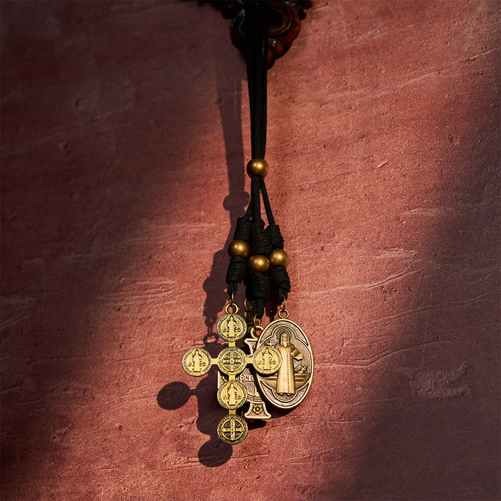 SolaceBeads St. Benedict Car Pendant: Vintage Bronze Devotional Auto Ornament - Faith For Him - image 1