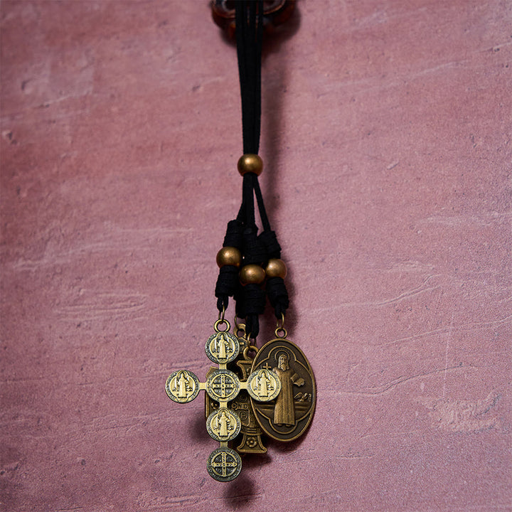 SolaceBeads St. Benedict Car Pendant: Vintage Bronze Devotional Auto Ornament - Faith For Him - image 9