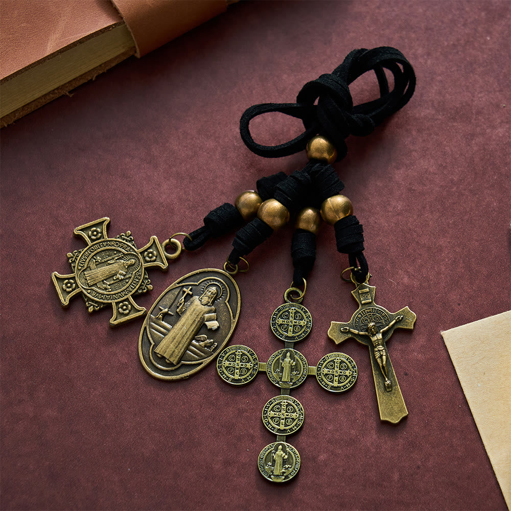 SolaceBeads St. Benedict Car Pendant: Vintage Bronze Devotional Auto Ornament - Faith For Him - Saint Benedict Protection - image 0