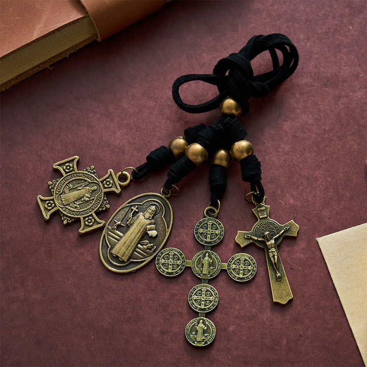 SolaceBeads St. Benedict Car Pendant: Vintage Bronze Devotional Auto Ornament - Faith For Him - Saint Benedict Protection - image 0