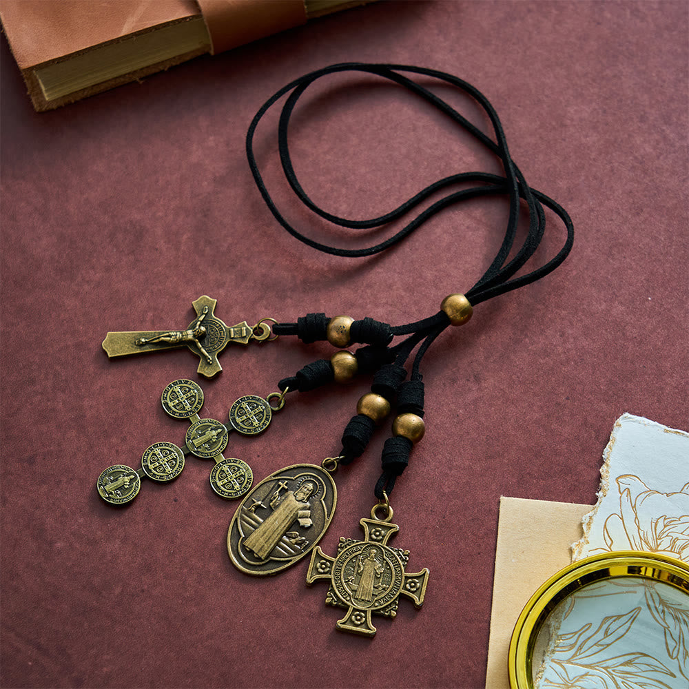 SolaceBeads St. Benedict Car Pendant: Vintage Bronze Devotional Auto Ornament - Faith For Him - image 7