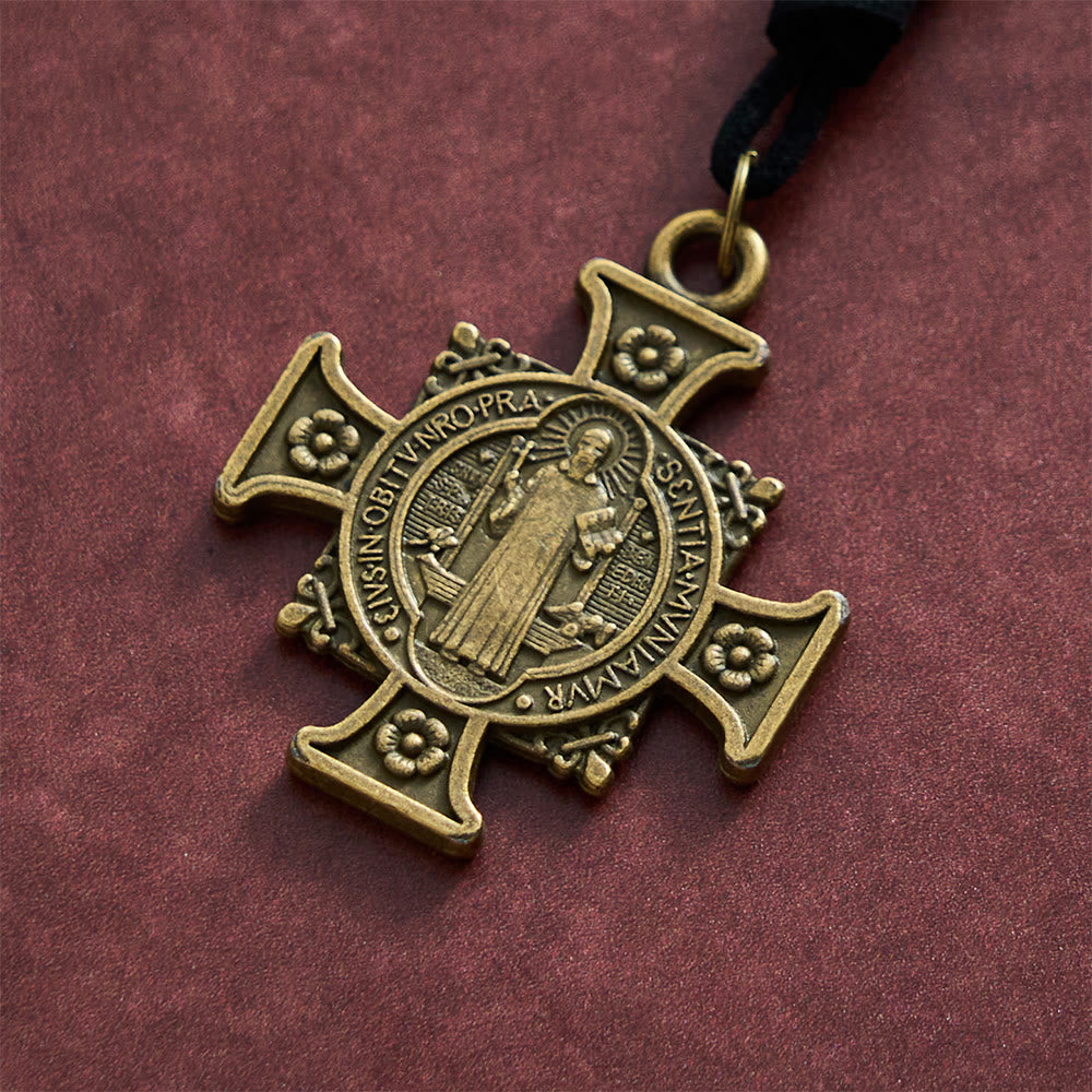 SolaceBeads St. Benedict Car Pendant: Vintage Bronze Devotional Auto Ornament - Faith For Him - image 3