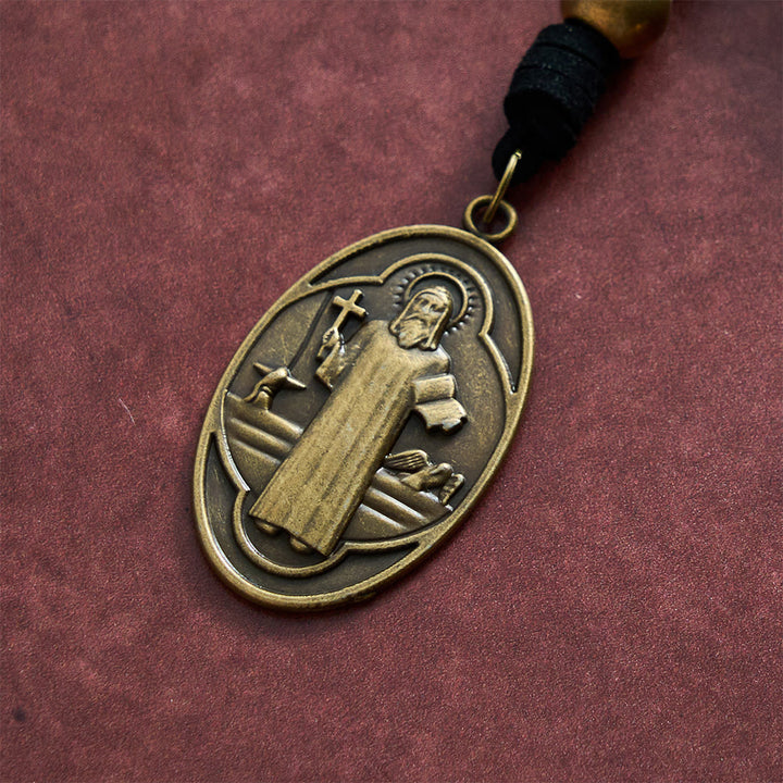 SolaceBeads St. Benedict Car Pendant: Vintage Bronze Devotional Auto Ornament - Faith For Him - image 4