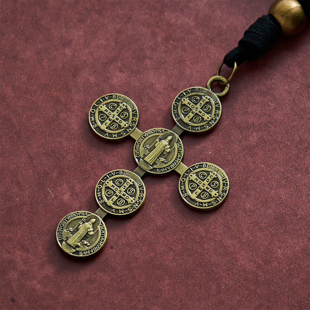 SolaceBeads St. Benedict Car Pendant: Vintage Bronze Devotional Auto Ornament - Faith For Him - image 5