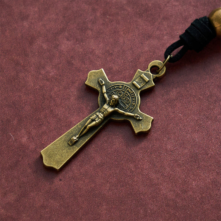 SolaceBeads St. Benedict Car Pendant: Vintage Bronze Devotional Auto Ornament - Faith For Him - image 6