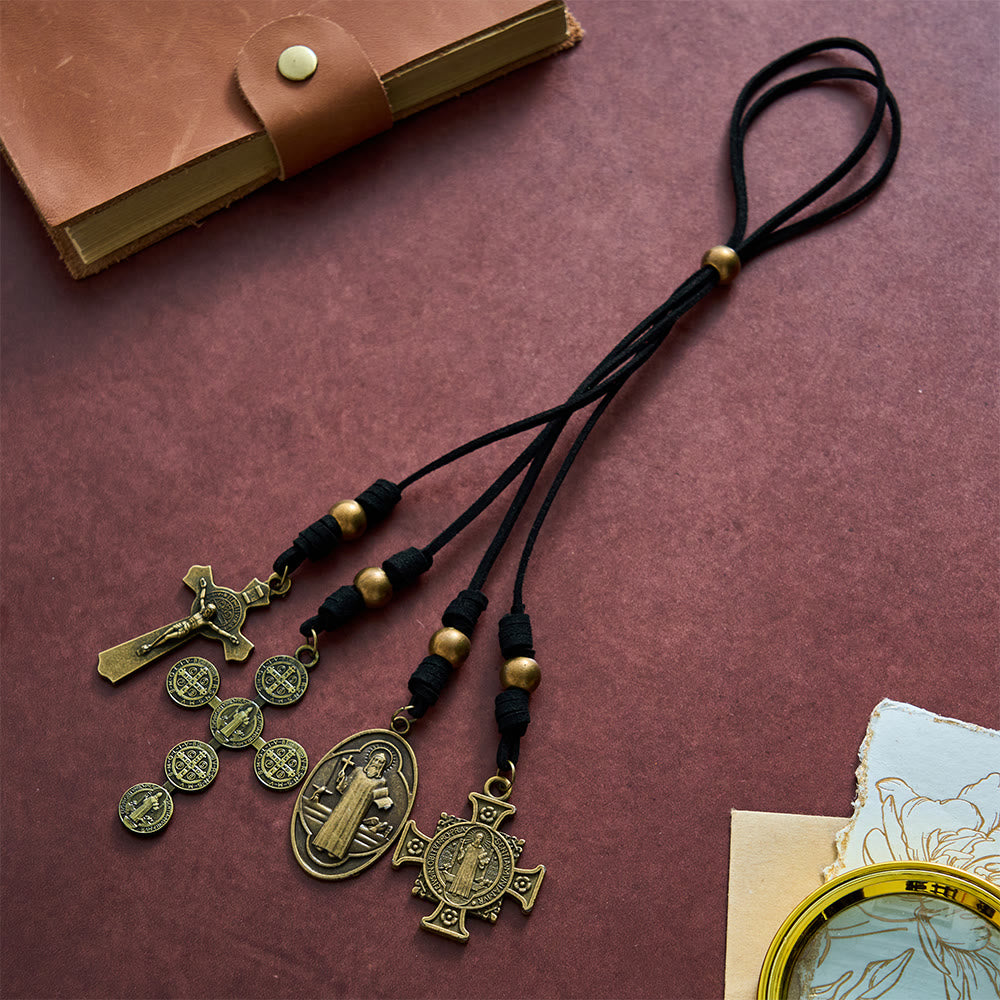 SolaceBeads St. Benedict Car Pendant: Vintage Bronze Devotional Auto Ornament - Faith For Him - image 8